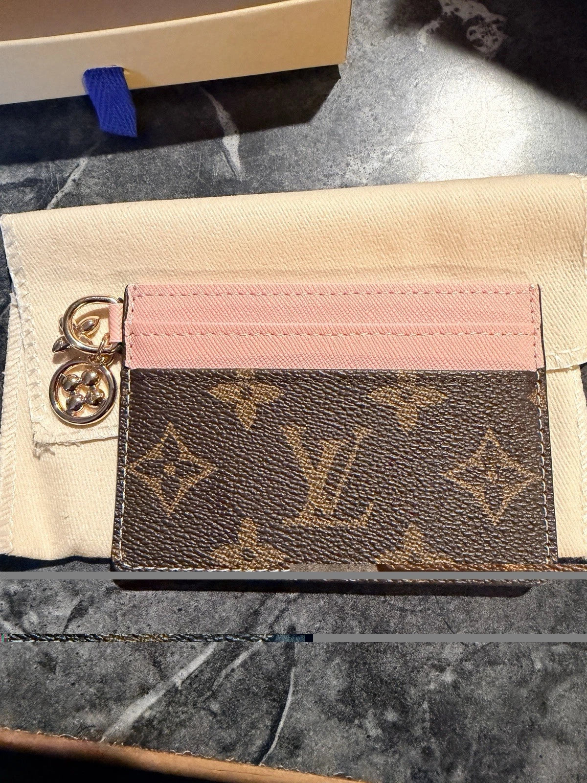 Louis Vuitton Monogram Card Holder Wallet with Keychain Brown/Pink