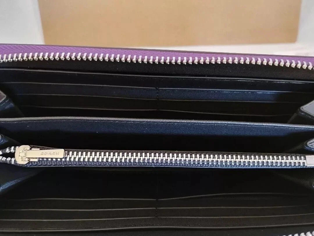 COACH Long Zip Wallet with Strap Purple Signature C4452 New