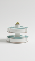 Refined porcelain beauty organizer with metallic trim