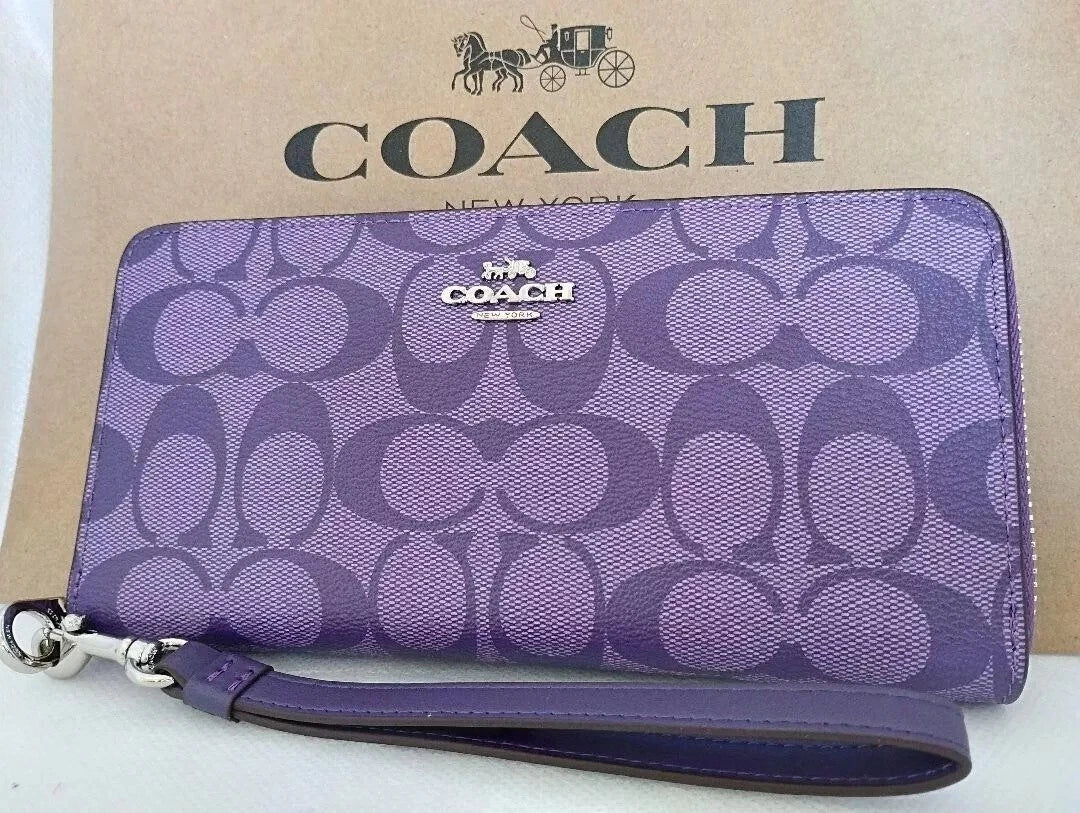 COACH Long Zip Wallet with Strap Purple Signature C4452 New